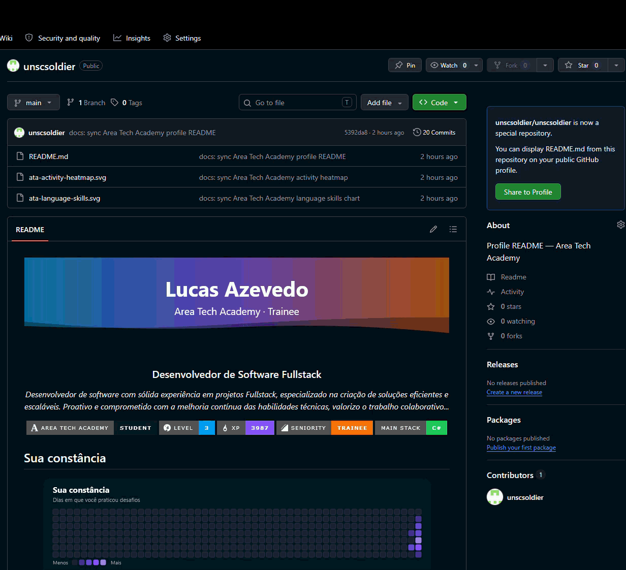 README de perfil no GitHub sincronizado pela Area Tech Academy