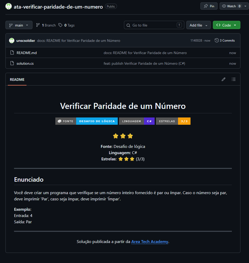 Repositório GitHub de um desafio resolvido